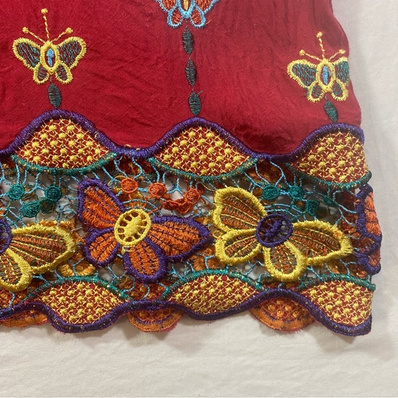 boho Blouse Top Woman Large Embroidered Butterfly long sleeve Red stone neck - Picture 2 of 8